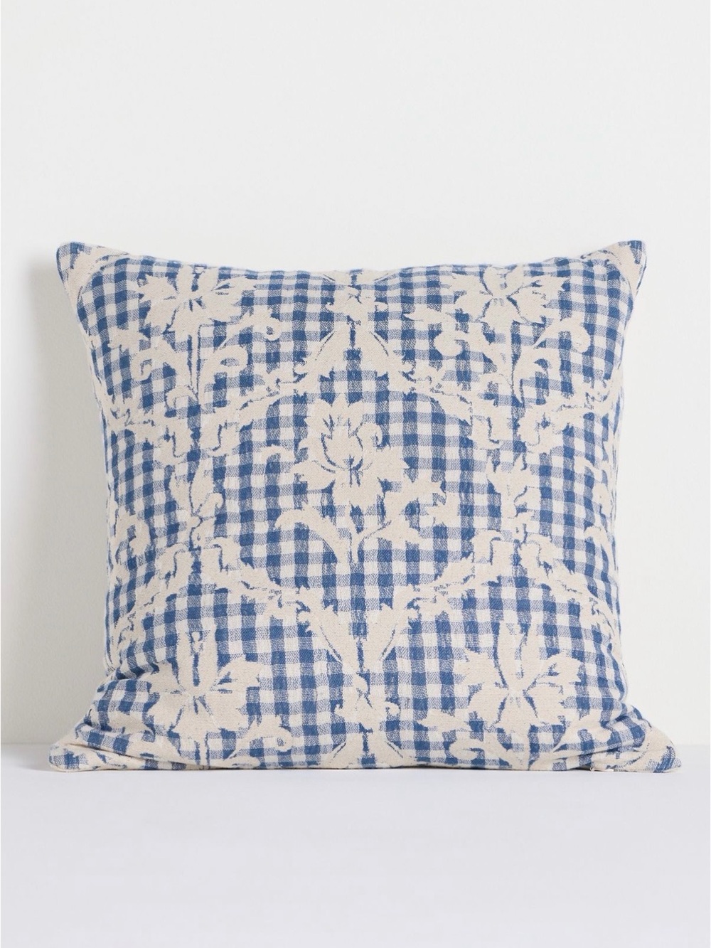 Anthropologie Damask Cotton Woven Icon Pillow 18x18 Blue Floral NWT